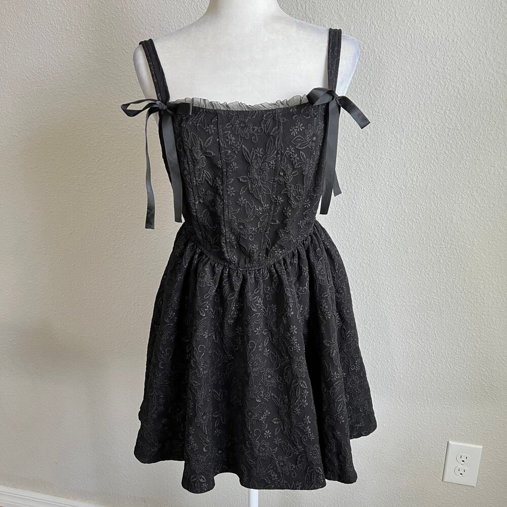 Whimsigoth Dark Fairy Black Lace Corset Fit & Flare Trixxi Dress Women's Large